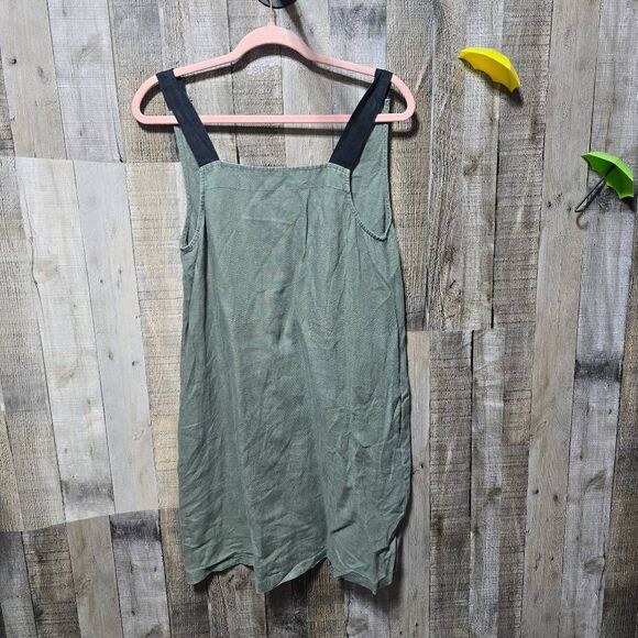 Linen & Life Ramona Pulle Olive Green Tank Apron Mini Dress - Picture 1 of 4
